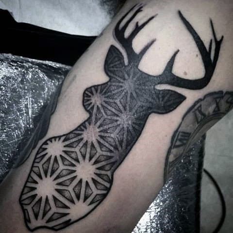 Patterned Horned Beast Tattoo Male Arms
