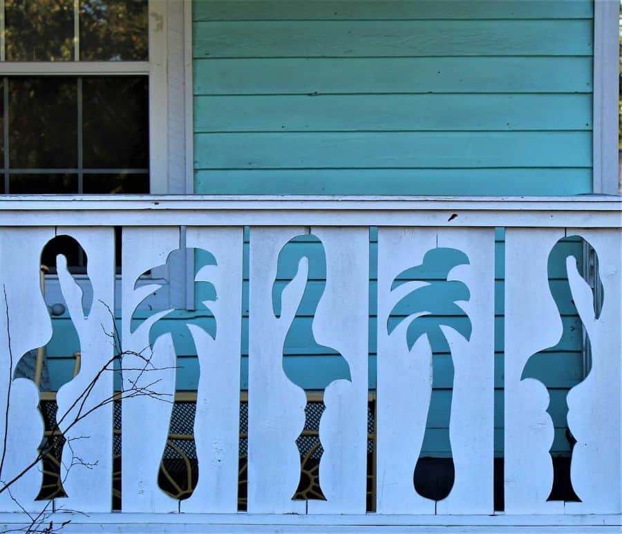 patterned wood porch railing 