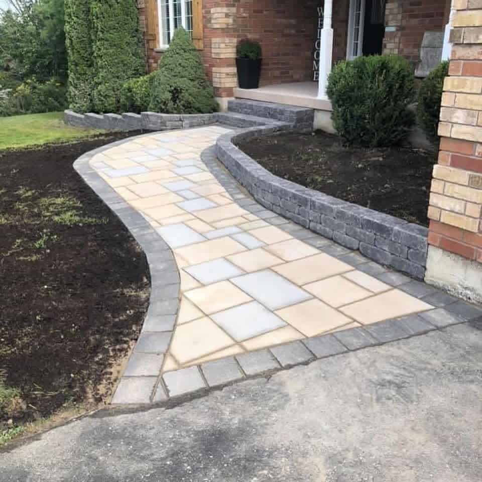 stone paver pathway and edging front yard