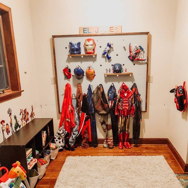 playroom decor pegboard storage