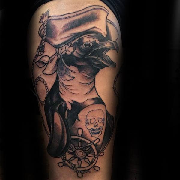 Penguin Pirate Mens Arm Tattoo Designs