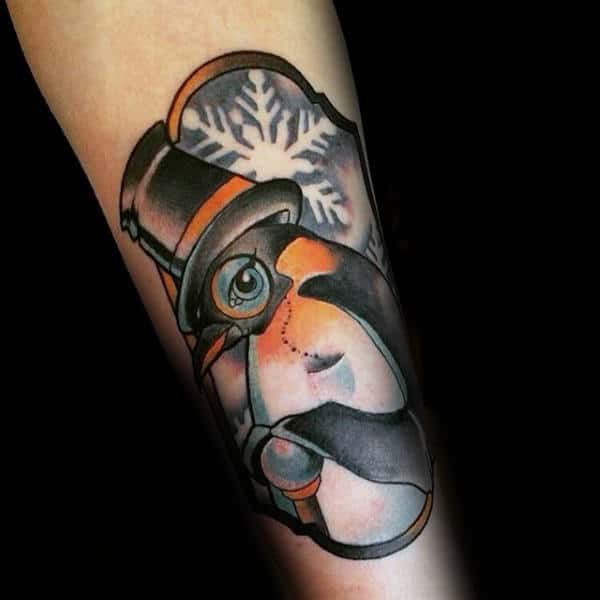 Penguin Snowflake Mens Forearm Tattoos