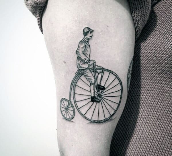 Penny Farthing Bicycle Tattoo On Arms For Men
