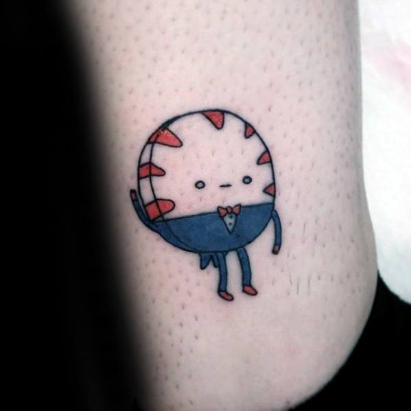 Minimalist Adventure Time tattoo of Peppermint Butler with a calm expression and simple linework, inked on the ankle.