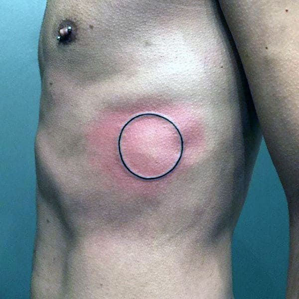 Perfect Circle Mens Rib Cage Side Tattoo Solid Black Ink Line