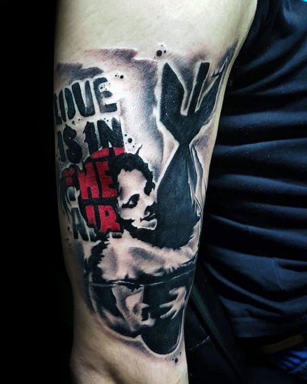 Person Holding Bomb Mens Banksy Arm Tattoos For Guys