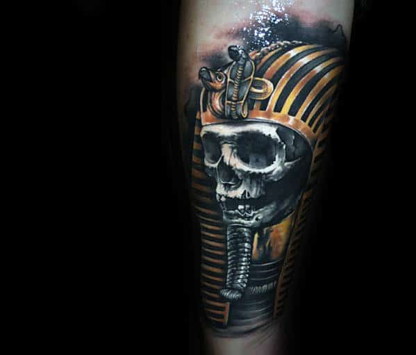 Pharoah Egyptian Skull Mens Realistic Forearm Tattoo