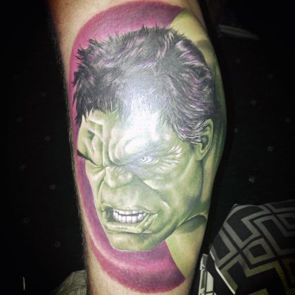Phenomenal Hulk Face Tattoo Male Forearms