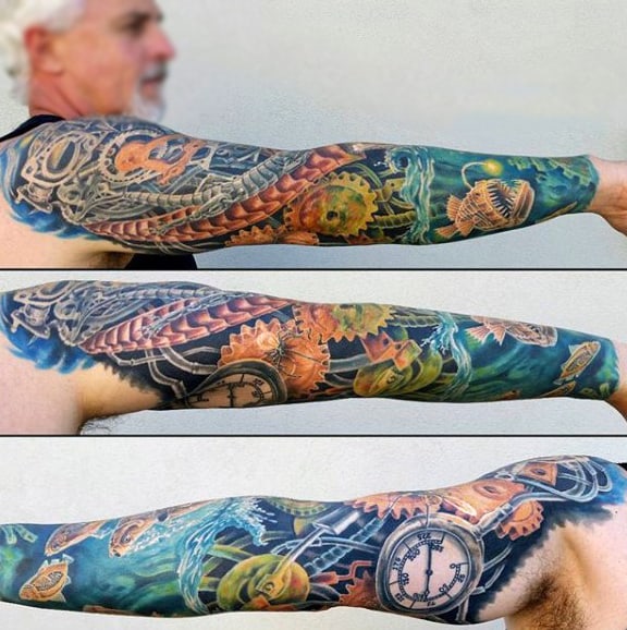 Phenomenal Steampunk Tattoo On Male Sleeves