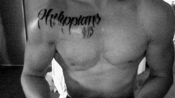 Philippians 4 13 Black Ink Guys Bible Tattoo Designs On Upper Chest