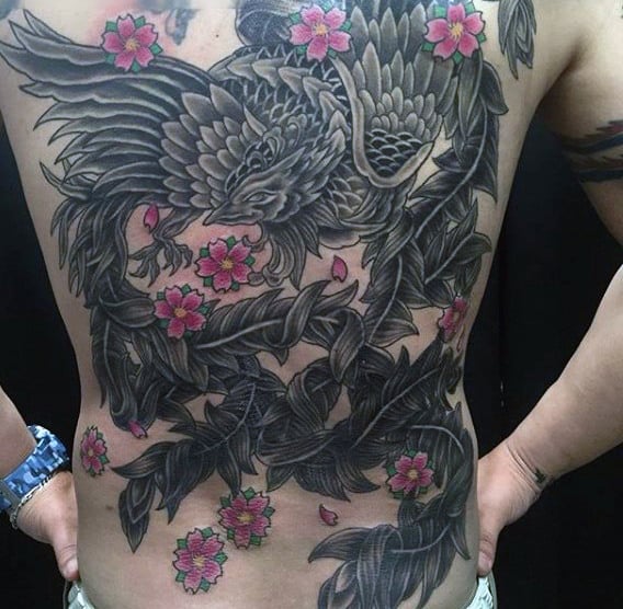 Phoenix Feather Tattoo For Men On Back