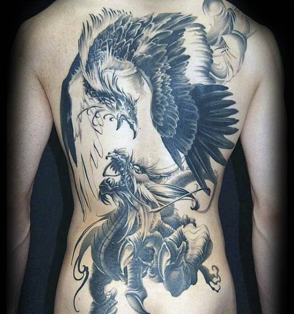 Phoenix Vs Dragon Mens Back Tattoo Designs