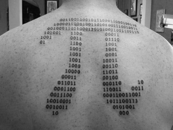 Pi Symbol Mens Binary Upper Back Tattoos