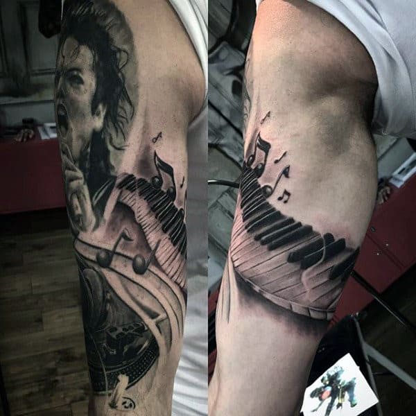 Piano Keys Wrapping Around Arm Mens Tattoo Ideas