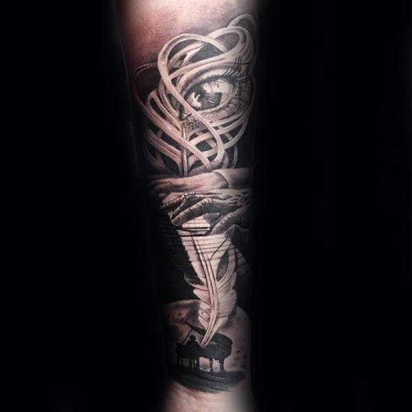 Piano Player Music Sleeve Mens Forearm Tattoo