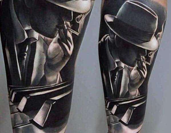 Piano Player With Man In Hat Guys Badass Realistic Forearm Sleeve Tattoo