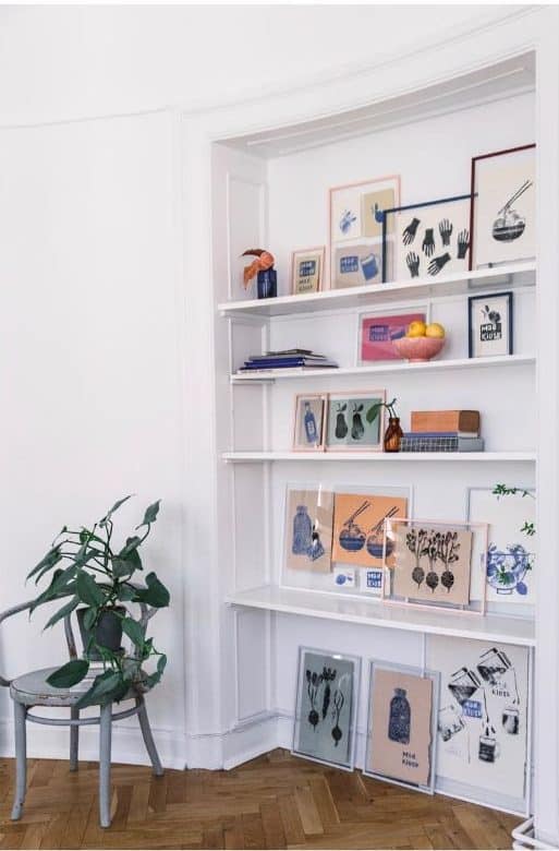 recessed wall shelves in living room 