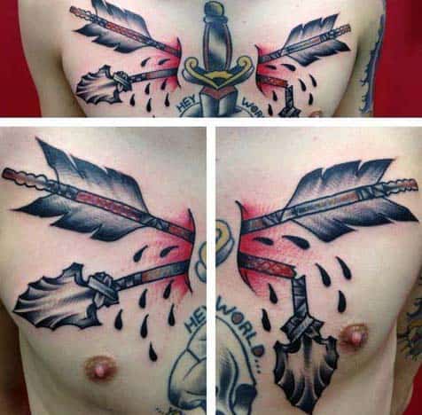 Piercing Chest Mens Archery Broken Arrow Tattoos