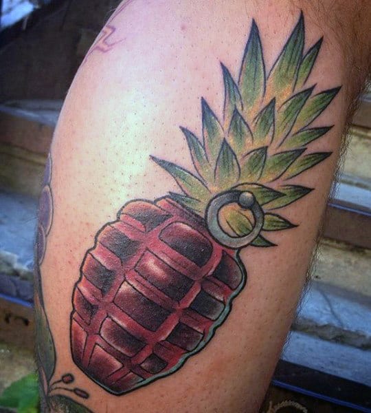 Pineapple Grenade Tattoo On Arm For Men