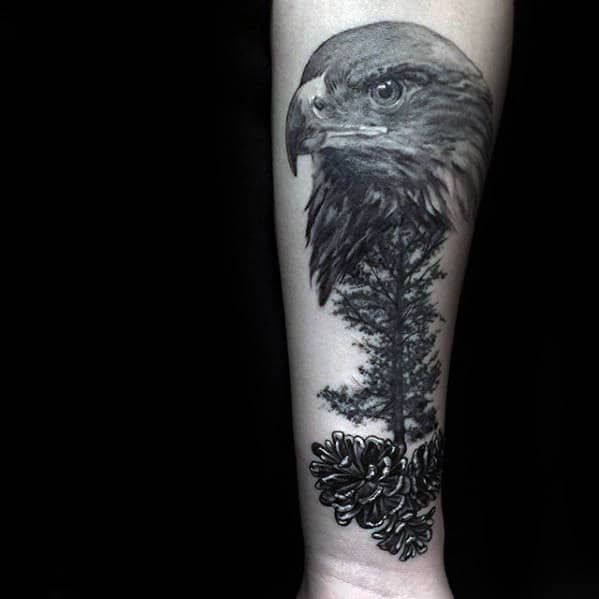 Pine Cone With Eagle Mens Forearm Tattoo