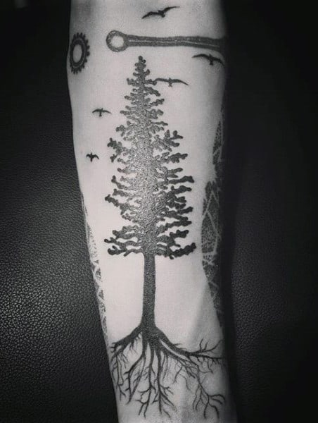 Pine Tree Tattoo On Man