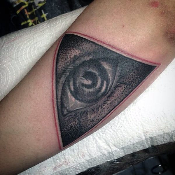 Pink Bordered Illuminati Tattoo Male Forearms