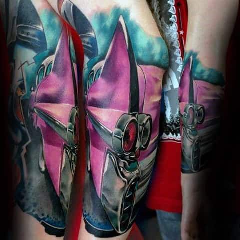 Pink Cadillac Guys Watercolor Forearm Sleeve Tattoos