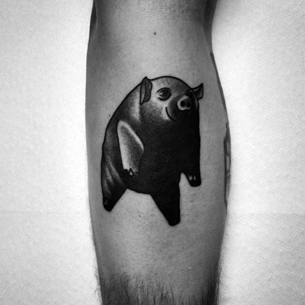 Pink Floyd Flying Pig Traditional Guys Tattoo On Leg Calf