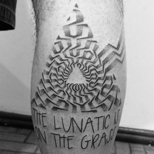 Pink Floyd Lyrics With Geometric Triangle Leg Calf Male Tattoo Designs