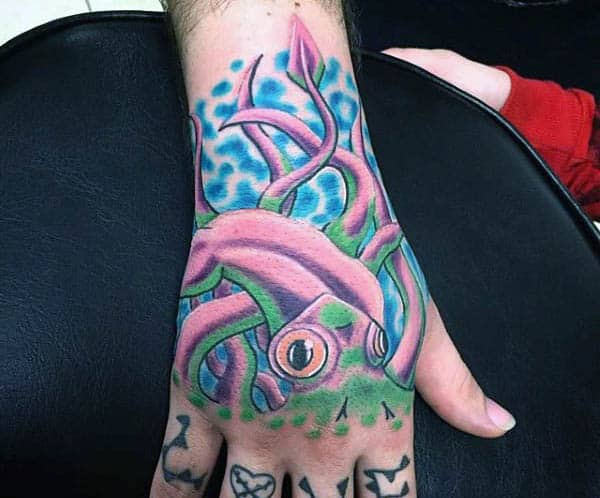 Pink Mens Squid Tattoos On Hands