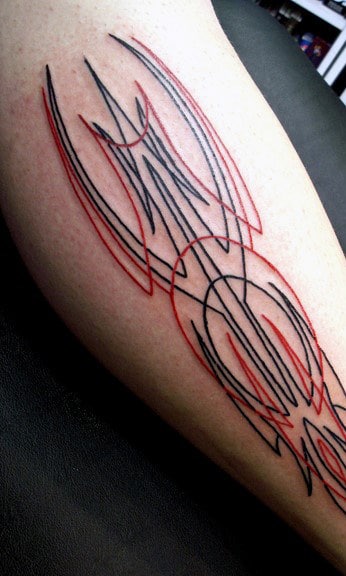 Pinstripe Leg Black And Red Ink Tattoo Design Inspiration