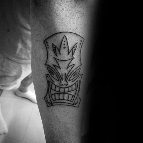 Pinstripe Tribal Head Guys Minimalist Forearm Small Tattoo