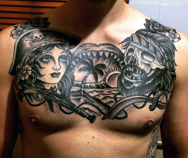 Pirate Chest Tattoo Designs Men
