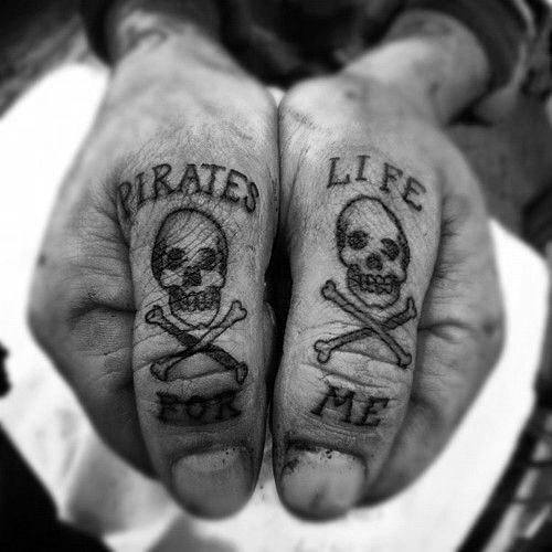 Pirate Life For Me Skull And Crossbones Guys Thumb Tattoos