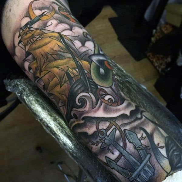 Pirate Nautical Mens Sleeve Tattoo Ideas