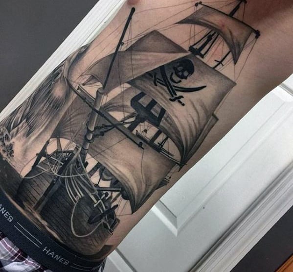 Pirate Ship Different Mens 3d Rib Cage Side Tattoo