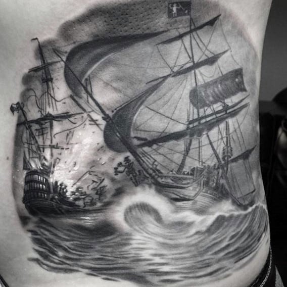 Pirate Ship Tattoo Designs On Man