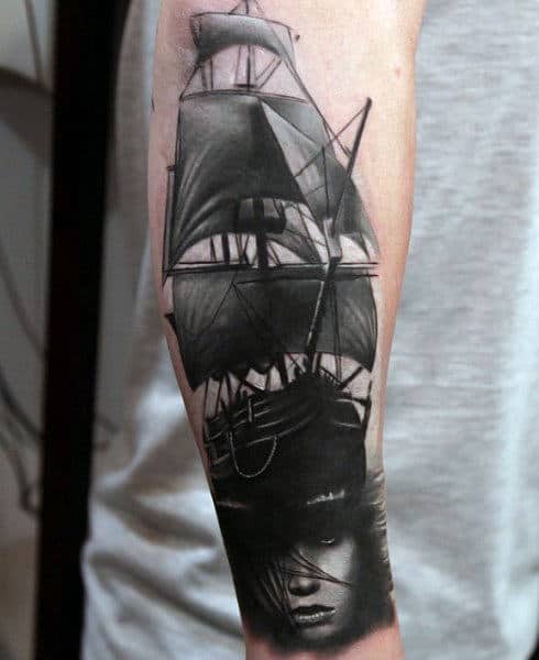 Pirate Ships Man's Tattoos On Wrist