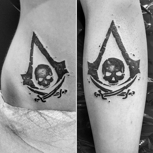 Pirate Skull Assassins Creed Logo Mens Arm Tattoos