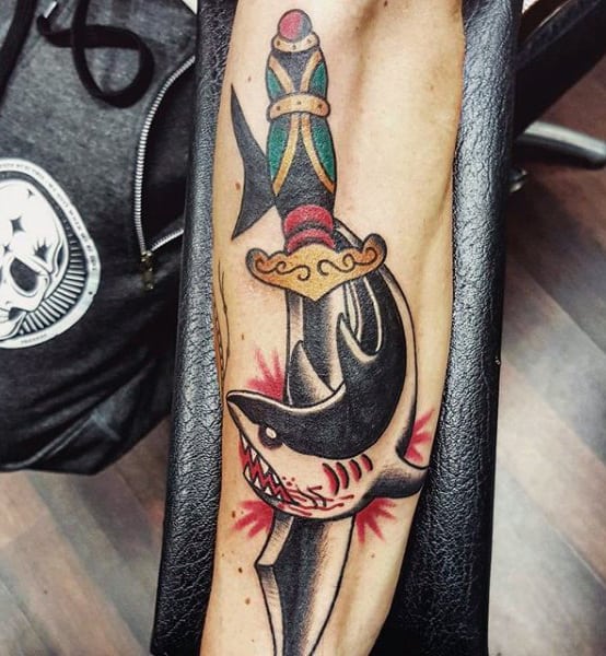 Pirate Sword Tattoo For Males With Shark