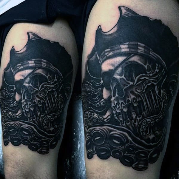 Pirate Themed Sleeve Men's Tattoos On Legs