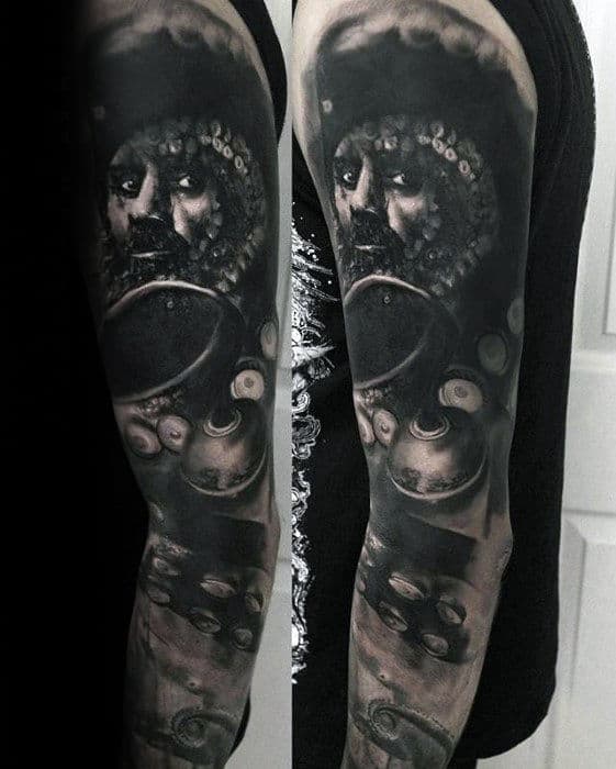 Pirate With Hook Awesome Guys Watercolor Sleeve Tattoos