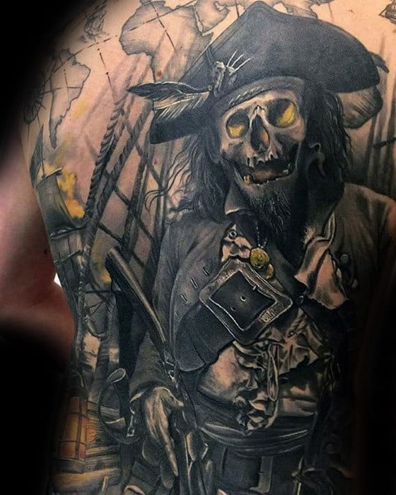 Pirate With Map Guys 3d Cool Back Tattoos
