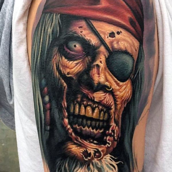 Pirate Zombie Male Upper Arm Tattoos