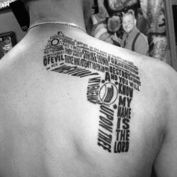 Pistol Mens Quote Pulp Fiction Tattoo Design On Shoulder
