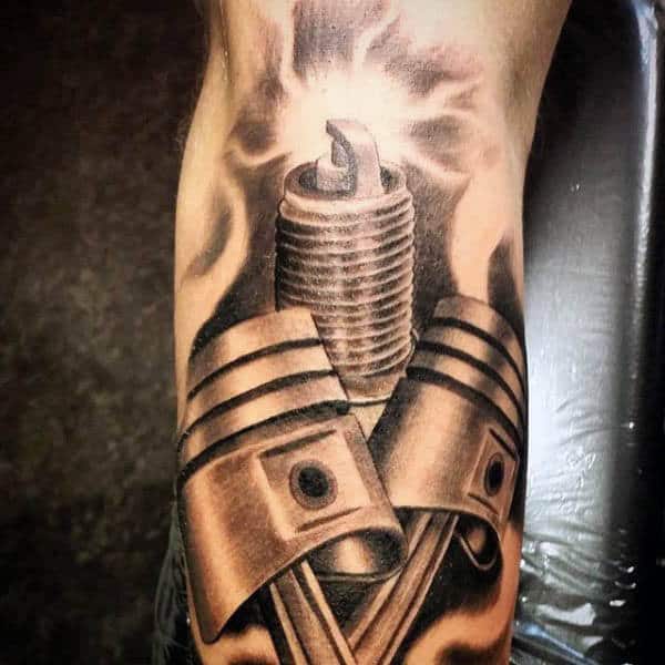 Piston And Spark Plug Tattoos For Men