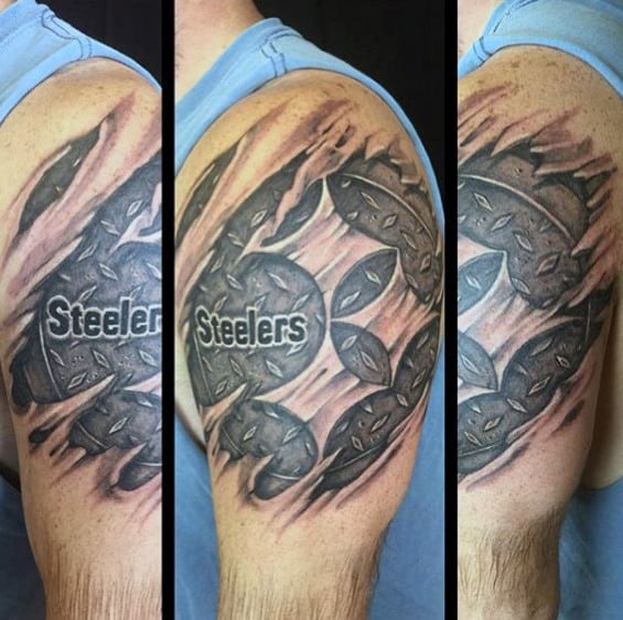 Pittsburgh Steelers Sewer Cap Mens Ripped Skin Arm Tattoos