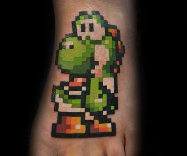 Pixel Foot Male Yoshi Nintendo Tattoo