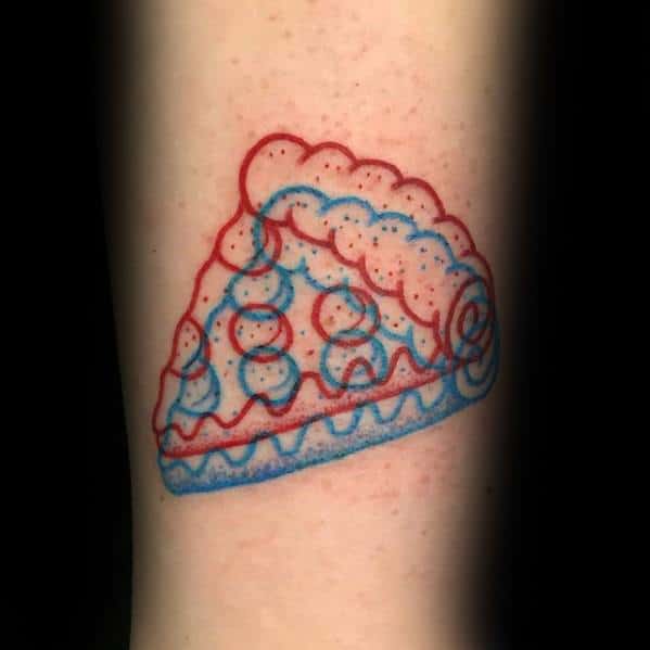 Pizza 3d Red And Blue Ink Small Creative Arm Tattoo