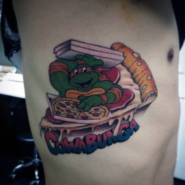 Pizza Box Teenage Mutant Ninja Turtle Mens Rib Cage Side Tatotos